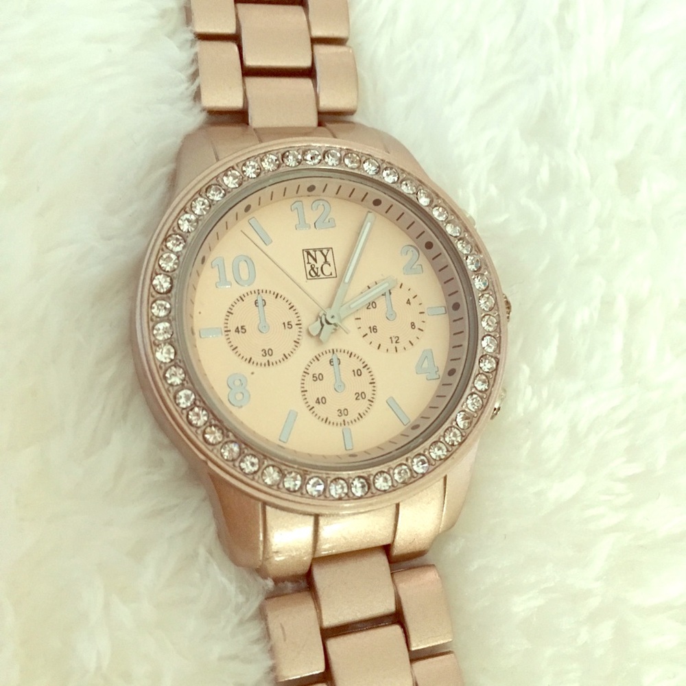 NY&CO Rose gold crystal embellished round watch